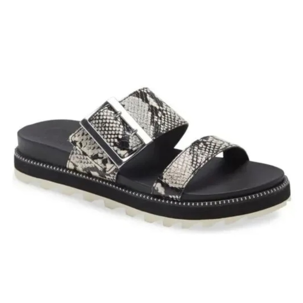 Sorel Roaming Women 7.5 Shoes Black,Snake Casual, Comfort  Slide Buckle Sandals